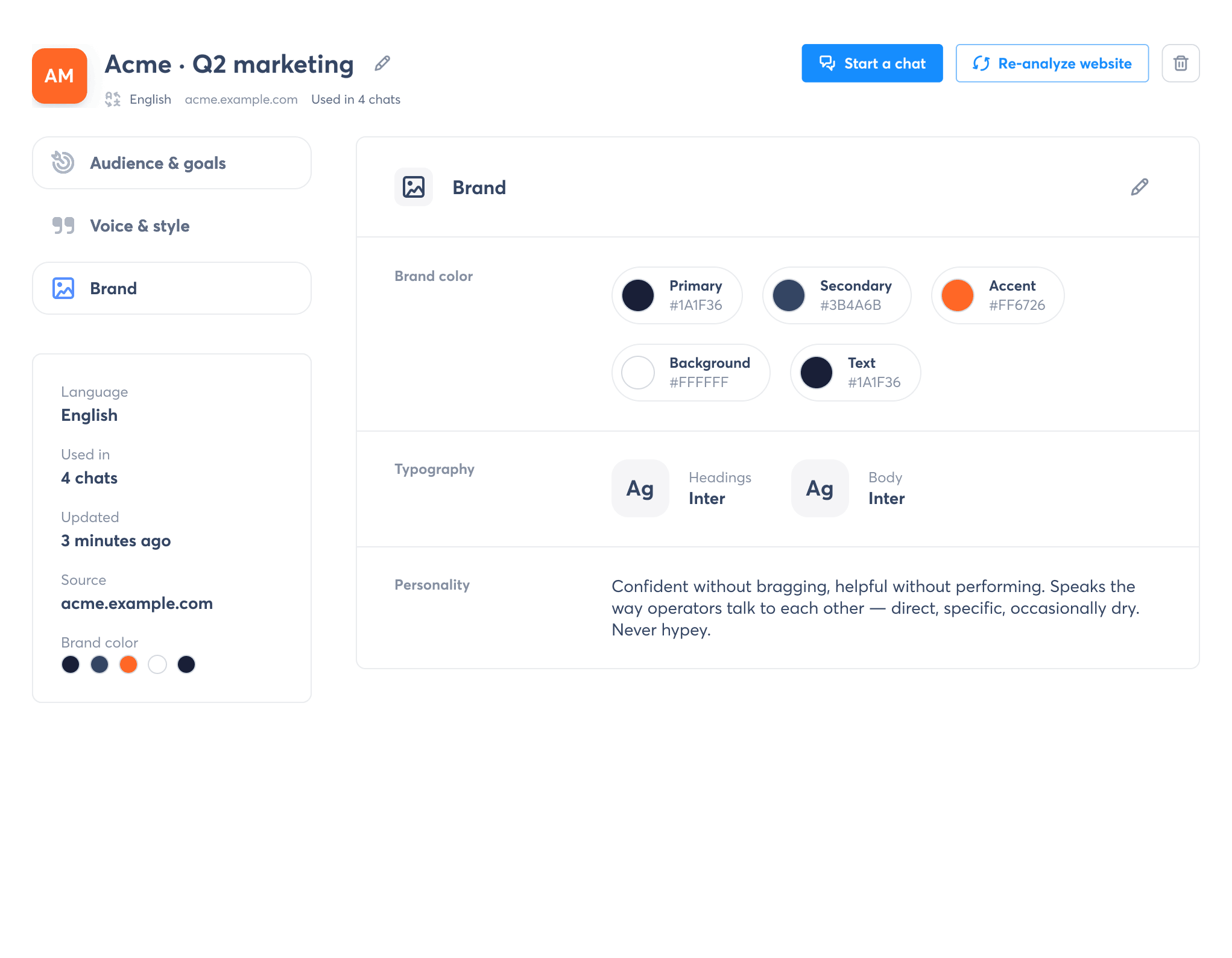 Archie Playbook interface defining audience, goals, brand voice, content style, and calls to action for on-brand social posts