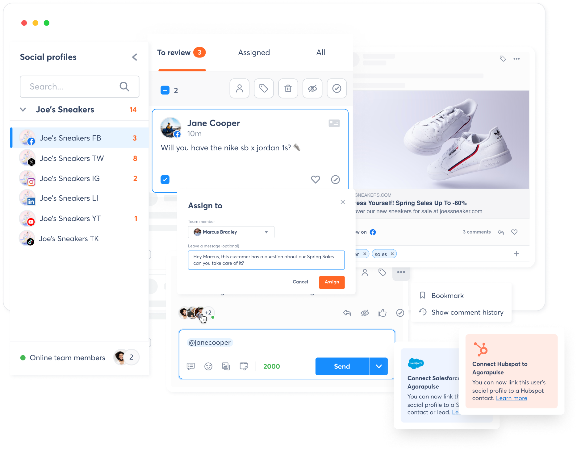 A view of how to find and manage conversations across all networks and profiles in Agorapulse