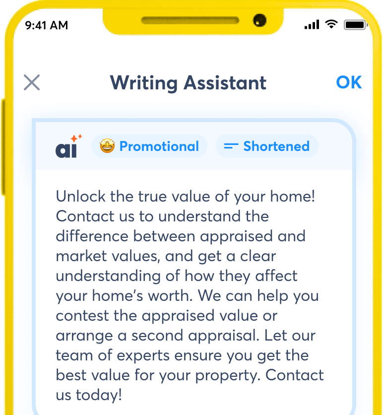 a view showing Agorapulse companion app and Writing Assistant capability